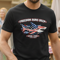 Load image into Gallery viewer, USA 250 Freedom Runs Deep Shark Shirt