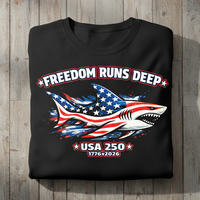 Load image into Gallery viewer, USA 250 Freedom Runs Deep Shark Shirt