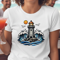 Load image into Gallery viewer, Lighthouse Tattoo Shirt American Traditional Coastal Wave Tee