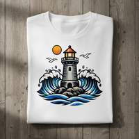 Load image into Gallery viewer, Lighthouse Tattoo Shirt American Traditional Coastal Wave Tee