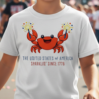 Load image into Gallery viewer, USA Sparkler Crab Kids Shirt Sparkle Since 1776